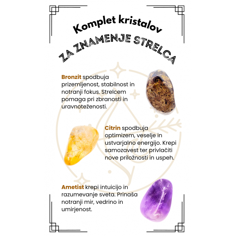 KOMPLET KRISTALOV ZA ZNAMENJE strelca, bronzit, citrin, ametist