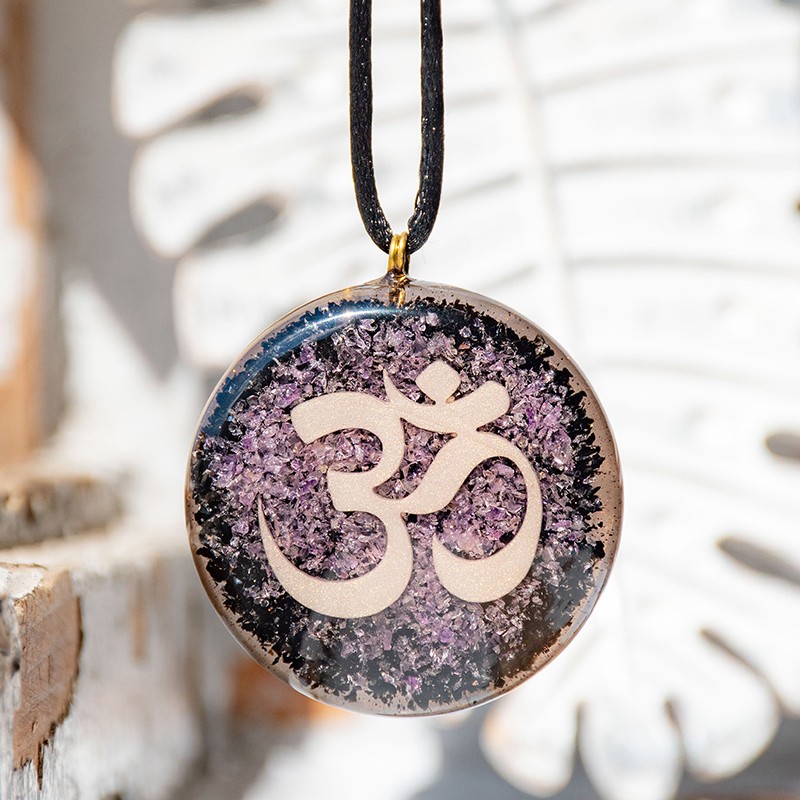 AMETHYST BLACK TOURMALINE orgonite necklace the OM, orgonite, orgonite necklace, ametyst