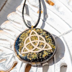 RHYOLITE black tourmaline orgonite necklace triquetra circle