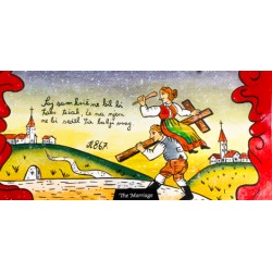 Razglednica z motivom panjske končnice »Mož, ki nosi ženo na križu« (1867)