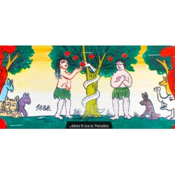 Razglednica z motivom panjske končnice »Adam in Eva v raju« (1888)