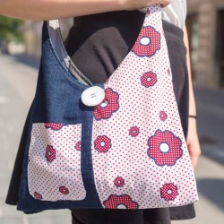 UNIQUE HANDMADE BAG MADE OF JEANS AND PRINTED COTTON, BAG FOR YOUTH, TEXTILE BAG, denim